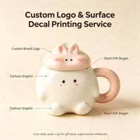 Lot de tasses personnalisées en gros avec animaux de dessin animé 3D, motifs mignons de cochon, requin, lapin, canard, approvisionnement en gros pour les magasins d'enfants et les boutiques de cadeaux
