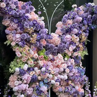 Arrangement floral rose et violet fantaisie pour fête, fleurs artificielles, papillons, décoration de fond, arrangement floral assorti pour la décoration de magasin