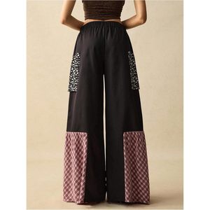 Pantalones Palazzo de Pierna Ancha para Mujer, Estilo Vintage, con Parches a Cuadros y Estrellas, Cintura Elástica, Corte Holgado, Transpirables - Product Image 2