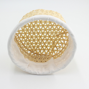 Panier de rangement en bambou, avec bordure en tissu blanc, grand panier rond tissé de haute qualité - Product Image 3