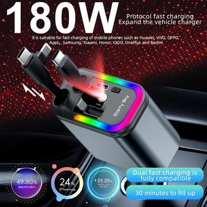 Nuevo Cargador <span class=keywords><strong>de</strong></span> Coche Retráctil Starlight con LED, Cargador <span class=keywords><strong>de</strong></span> Coche <span class=keywords><strong>de</strong></span> Carga Rápida Dual PD 120W USB C <span class=keywords><strong>para</strong></span> <span class=keywords><strong>iPhone</strong></span>/Tablet Android - Product Image 2
