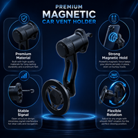 Support de téléphone magnétique pour voiture à bras creux extensible, fixation à ventouse, système de verrouillage à 3 branches, hauteur réglable, rotation à 360°, compatible