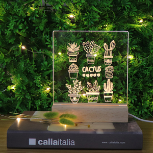 Lampe <span class=keywords><strong>de</strong></span> nuit LED en acrylique 3D en gros, base en bois lumineuse, prise USB, lampe pour chambre à coucher - Product Image 5