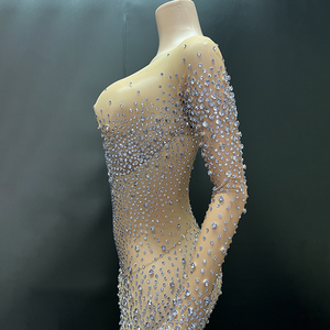 Tute da donna con diamanti a maniche lunghe alla moda tute da festa per donna alla moda elasticizzato tinta unita Sexy per discoteca - Product Image 2