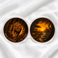 4 ensembles de pièces de collection jumelées en cuivre pur de 1 once, motif animaux sauvages de la savane africaine 2D, pièce de défi, médaille de collection sur le thème de la faune