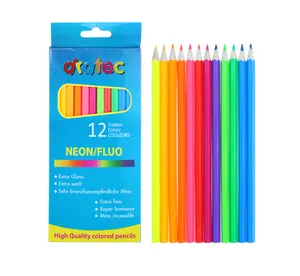 Office School Customized Color Box 7" Round Neon Color Wooden Color Pencil with EN71