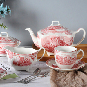 Ensembles de café en céramique de château rouge de style européen en gros d'usine - Product Image 3