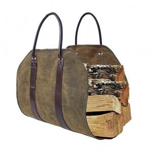 Sac de transport pour bois de chauffage gratuit avec toile imperméable résistante personnalisée, porte-bûches pour foyer - Product Image 1