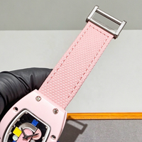 Montre de luxe en céramique rose avec un design géométrique et un affichage lumineux, série 07-01, montre mécanique automatique unisexe