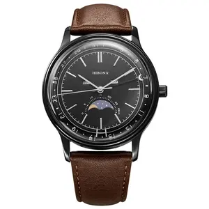 Jam tangan tali Stainless Steel, arloji Quartz gesper kaca safir Swiss Super bercahaya Kulit untuk Pria