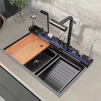 Vente directe d'usine Évier de cuisine multifonctionnel intelligent en acier inoxydable à cuve unique avec robinet extensible