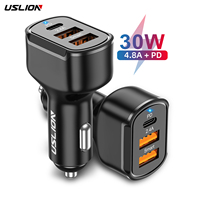 USLION 2022 yeni varış 3 Port araba şarjı 30W hızlı şarj 4.8A + PD 3.0 USB şarj aleti cep telefonu C tipi