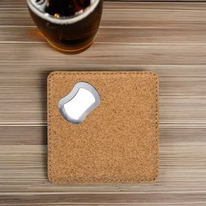 Modern Square <b>Cork</b> <b>Bottle</b> Opener Coaster Personalized for Welcome Gifts Birthday Parties-PU Leather Portable Promotional Gift - Product Image 2