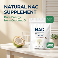 NAC 600mg N-Acétyl-L-Cystéine en gélules molles avec NAD+ Huile de noix de coco MCT Antioxydant Complément alimentaire 300 unités