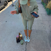 Ensemble deux pièces pour femmes, tenue décontractée pour femmes, sweat-shirt à col rond et leggings capri