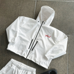 Conjunto Deportivo Personalizado de Dos Piezas para Hombre, Chaqueta con Cierre Completo, Pantalones Anchos, Traje Deportivo Ligero de Nailon Cortavientos Blanco - Product Image 3
