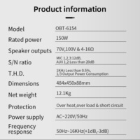 Système de musique PA OBT-6154 Mélangeur 4 zones 150W avec amplificateur PA haute puissance USB/SD