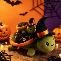 Peluche tortue d'Halloween avec chapeaux noirs effrayants en stock, décoration de fête, accessoires de cosplay, prête à être expédiée