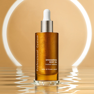 Huile corporelle scintillante MLM 100ml, flacon cylindrique avec bouchon doré, végane, sans cruauté, éclaircissante et nourrissante, huile corporelle bio sans cruauté. - Product Image 4