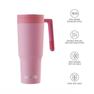 New Design 40oz Insulated Travel Mug Tumbler With Handle Double Wall Vacuum Sealed Stainless Steel Cup With Straw And Lid