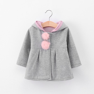 Adorable Chaqueta <span class=keywords><strong>de</strong></span> Invierno para Niñas Pequeñas con Orejas <span class=keywords><strong>de</strong></span> Conejo, Pompones, Botones, Capucha y Forro - Product Image 3