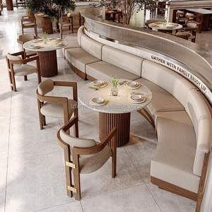 Luxurious Fashionable Modern <b>Cream</b> Rock Plate Tabletop Solid Wood Frame Dining Chairs & <b>Sofas</b> Restaurant Furniture Set - Product Image 6