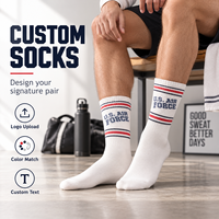 Chaussettes blanches mi-mollet personnalisées, motif rayé rouge marine, ajouter un logo, couleurs et texte personnalisés, tricot doux
