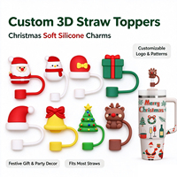 Protège-pailles en silicone 3D personnalisés pour Noël, réutilisables, avec motif logo DIY, accessoires pour boissons
