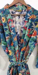 Floral Print Maxi Robe Loose Fit <b>Three</b> Quarter Sleeve Collared Neck Woven Velvet Casual Summer Dressing Gown With Belt - Product Image 6