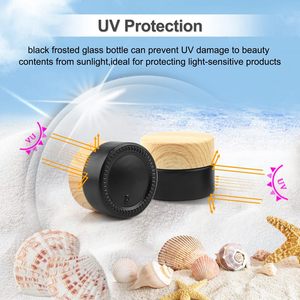 <b>Matte</b> <b>Black</b> Industrial Chemical Use Face Cream Containers 5g-100g Round Cosmetic Glass Jars with Plastic Wood Grain Lid - Product Image 3