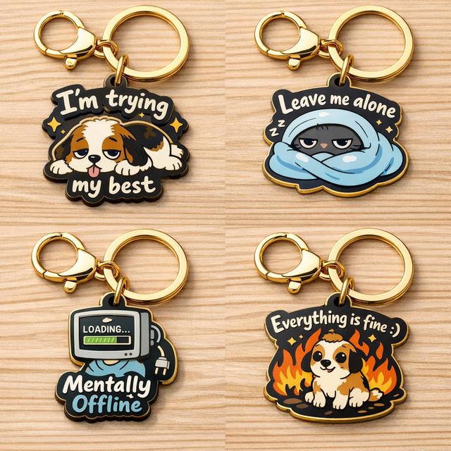 Funny Meme Hard Enamel Keychain Custom Mental Health Theme Metal Keyring Cute Animal Key Chain for Promotion Gift