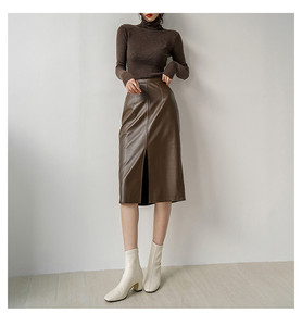 2025 jupes en cuir Pu rétro de qualité supérieure <span class=keywords><strong>jupe</strong></span> mi-<span class=keywords><strong>longue</strong></span> <span class=keywords><strong>fendue</strong></span> vintage pour les femmes - Product Image 1