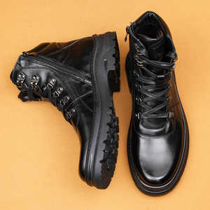 Dark Brown Genuine Leather Ankle <b>Boots</b> Round Toe Lace-Up Warm Plush Lining Rubber Outsol <b>Boot</b> Style wholesale - Product Image 5