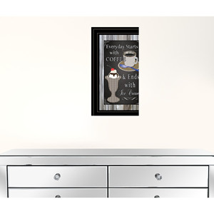 L'arte della parete della cucina di HMS inizia ogni giorno con la lavagna del caffè incorniciata stampa nera su decorazione per la casa elegante nera - Product Image 1