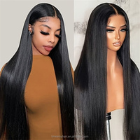 Perruques Lace Front Yaki Marron Châtain 16 Pouces Densité 150% Originales Pré-coupées Pré-épilées Nœuds Blanchis Sans Colle avec Cordon de Serrage