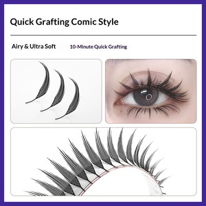 Pestañas postizas de punta Comic Tower hechas a mano, de injerto rápido, sin sellador, ultra suaves, de 0.07MM, en racimo individual, de fibra de algodón negra - Product Image 3
