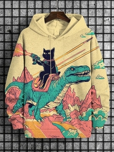 <span class=keywords><strong>Sudadera</strong></span> con capucha con estampado 3D de <span class=keywords><strong>gato</strong></span> de música divertida 100% algodón, <span class=keywords><strong>sudadera</strong></span> holgada de moda para hombres y mujeres, chándal de dibujos animados de gran tamaño Moletom - Product Image 2