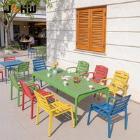 Ensemble de table et chaises de restaurant commercial, table de salle à manger moderne en acier inoxydable pour patio extérieur, ensemble de 4/6/8 chaises