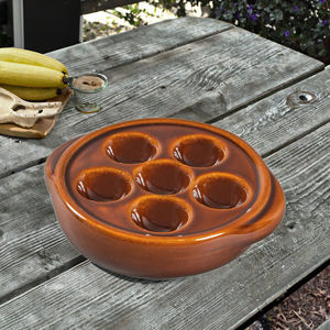 Plat de service d'escargot rond traditionnel brun en céramique d'escargot - Product Image 2