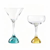 Set Gelas Anggur Merah & Martini Kristal Mewah Raymond. Alas Bola Gelembung Warna Hijau Dan Hijau Muda untuk Bar