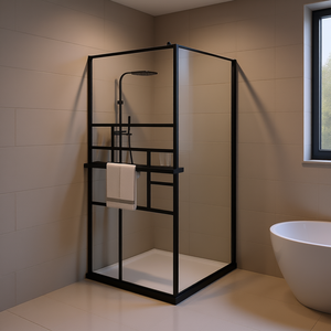 Paroi de douche en verre ESG noir 31,5x76,8 cm avec étagère en aluminium pour salle de bain - Product Image 2
