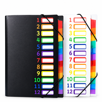 Portefeuille accordéon arc-en-ciel extensible à 12 poches, organiseur de documents en PP avec fermeture élastique pour le bureau et l'école