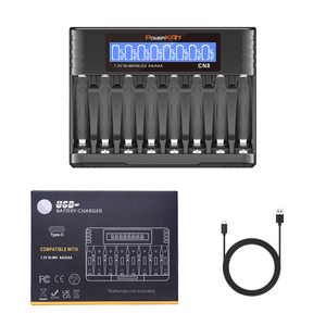 CN8-new 18650 Battery Charger LCD hiển thị 1-12 slots 3.7V lithium có thể sạc lại tương thích 16340 14500 18650 26650 12V điện áp - Product Image 5