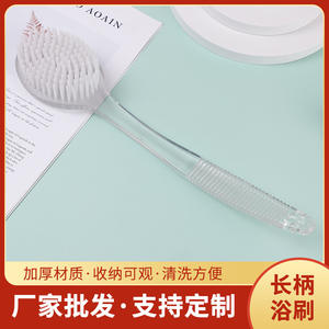 Brosse de bain à long manche, poils doux, forme ovale, en plastique, pour le massage du dos, utilisation sous la douche - Product Image 5