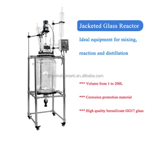10 20 30L ceketli borosilikat cam kimyasal karıştırma reaktörleri vakum damıtma reaktörü 50l cam reaktörü