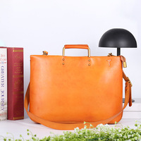 Sac à bandoulière pour homme en cuir véritable tanné végétal, grand format, avec poignée métallique rétro, pour ordinateur portable, sacoche de travail