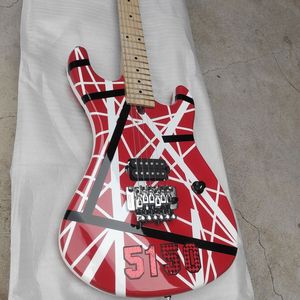 Chitarra Elettrica 5150 a Strisce Rosse, Bianche e Nere con Doppio Tremolo, Interruttore a 3 Vie, per Performance Professionali - Product Image 4