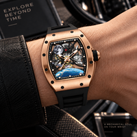 20 PIÈCES Montre Homme Personnalisée en Acier Inoxydable Tonneau, Bracelet Silicone, Squelette Creux Astronaute, Mouvement Mécanique Automatique à Réserve de Marche, 3 ATM
