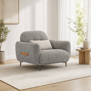 Sofá Moderno con Tapizado Bouclé, Brazos Curvos, Botones Decorativos, Respaldo Redondeado, Patas Metálicas Delgadas, Sofá Compacto para Sala de Estar, Hotel, Villa - Product Image 3
