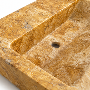 Poulars En gros Lavabo mural de luxe en pierre naturelle et travertin doré, fait main, avec piédestal en pierre - Product Image 3